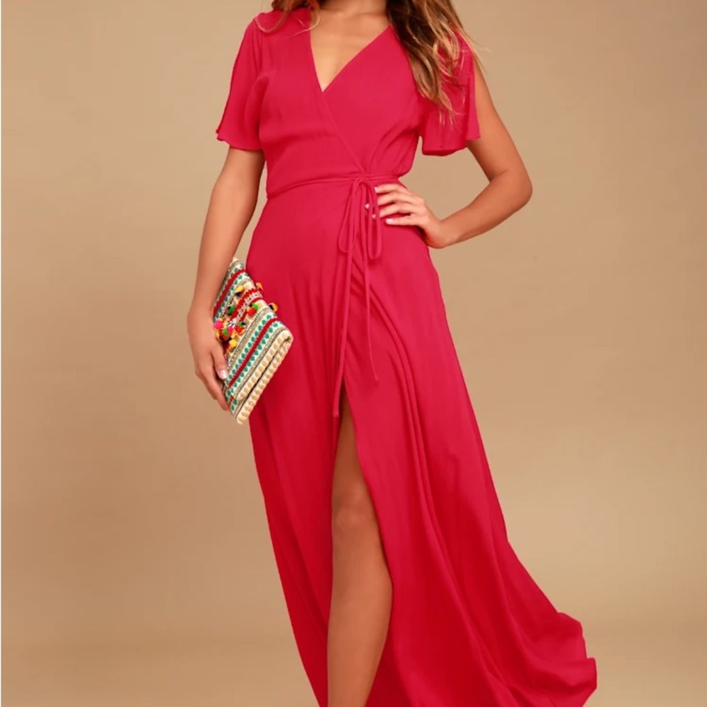 Lulus Much Obliged Red Wrap Maxi Dress